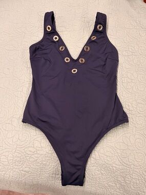 Michael Kors Navy blue One-Piece Swimsuit with Gold Eyelet Accents